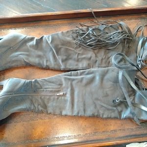 Fringe Above the Knee Fancy Suede Boots